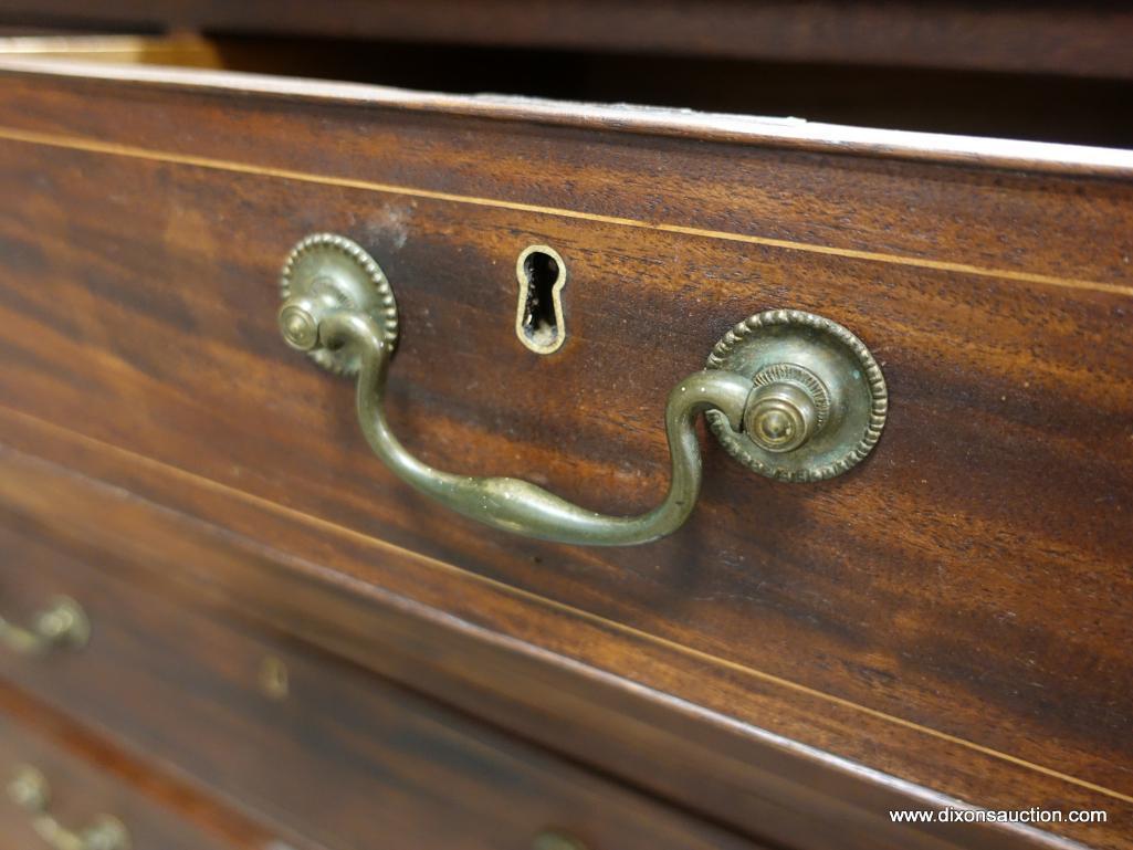 R4- BEAUTIFUL ANTIQUE MAHOGANY CHIPPENDALE 2 / 3 DRAWER CHEST WITH LINE INLAY ON EACH OF THE