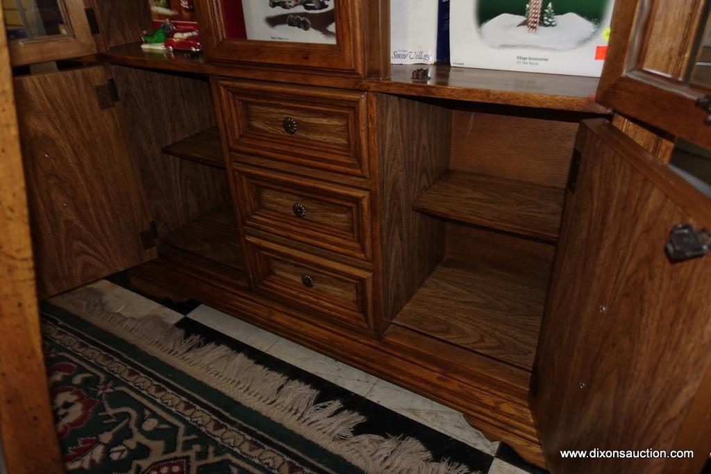 (R1) OAK CHINA CABINET BY STANLEY FURNITURE; THIS "FRUITWOOD" PIECE IS IN A COUNTRY FRENCH STYLE