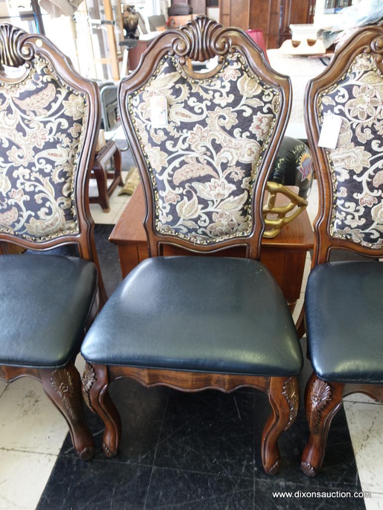 (R1) DINING CHAIRS; FROM COASTER FINE FURNITURE. BOTH SEATS AND BACKS ARE CUSHIONED, AND THE RIVETED