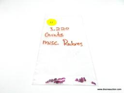 OUR NEXT LOT IS A BAG OF LOOSE MISCELLANEOUS RUBIES THAT WEIGH A TOTAL OF 3.22 CARATS. THIS BAG