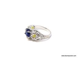 LADIES 2.75 CT SAPPHIRE FLORAL FILIGREE RING SIZE 9