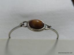 TWO .925 BANGLE BRACELET WITH BLUE/BROWN STONES