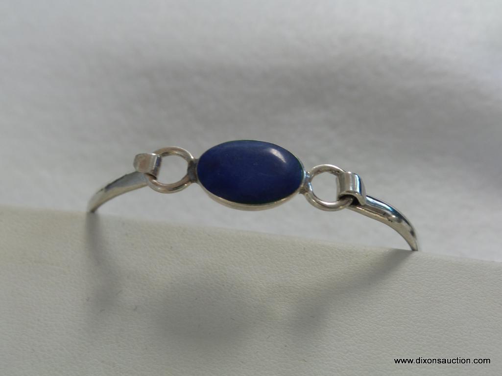 TWO .925 BANGLE BRACELET WITH BLUE/BROWN STONES