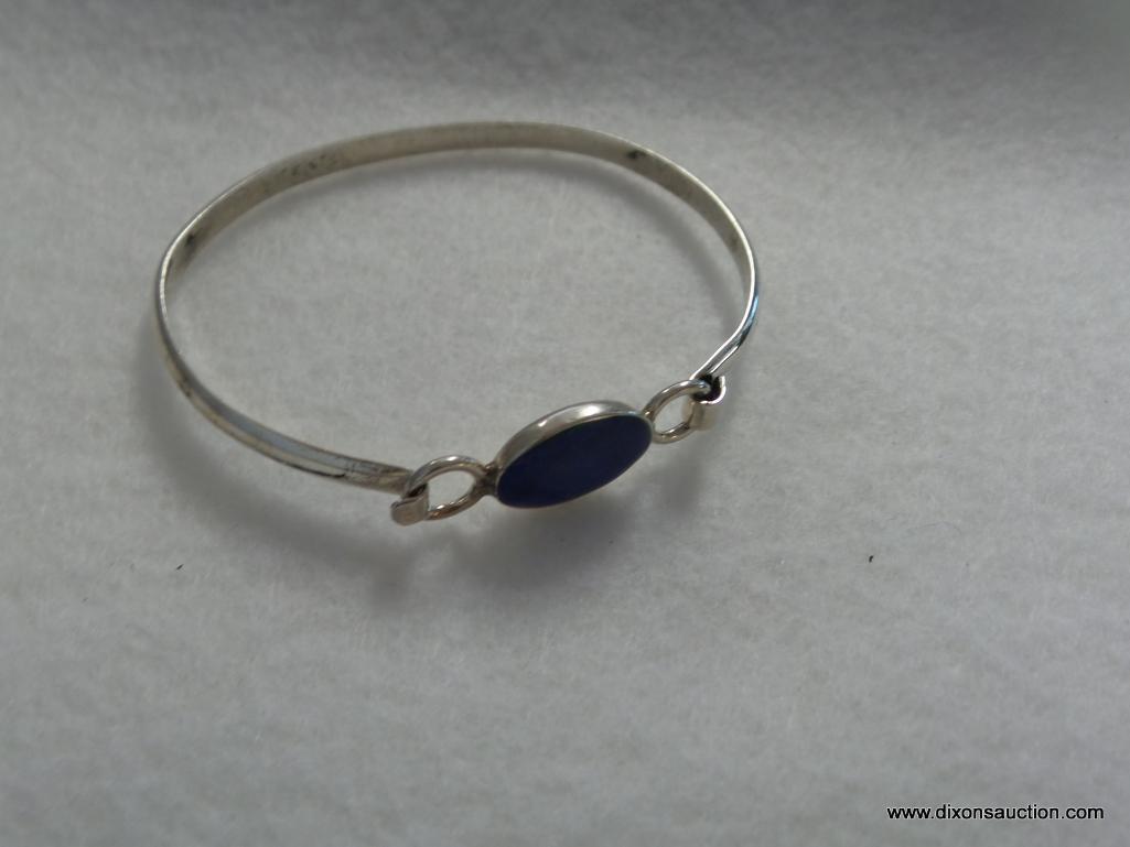 TWO .925 BANGLE BRACELET WITH BLUE/BROWN STONES