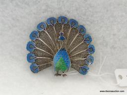 .925 PEACOCK BROOCH, MADE IN PORTUGAL, SIG