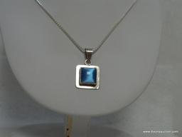 .925 CHAIN AND PENDANT WITH BLUE STONE PENDANT, MADE IN MEXICO, SIG ATI 18"CHAIN