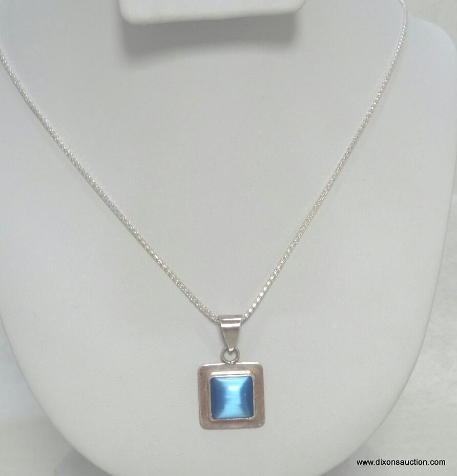 .925 CHAIN AND PENDANT WITH BLUE STONE PENDANT, MADE IN MEXICO, SIG ATI 18"CHAIN