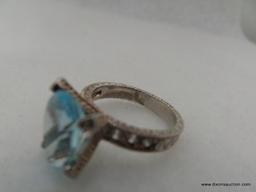 .925 RING WITH BLUE STONE, SIZE 8