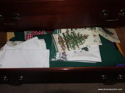 (BR2) CONTENTS OF LOWER CENTER OF SIDEBOARD: NAPKINS, PLACEMATS, TOWELS, ETC
