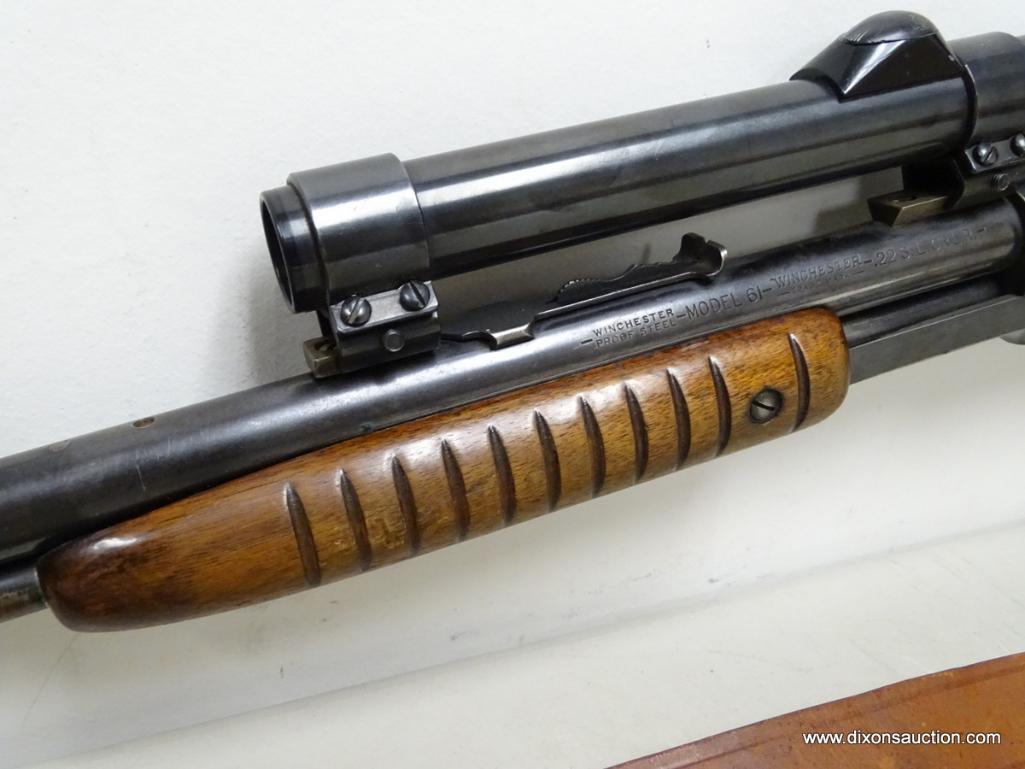 WINCHESTER MODEL 61 .22 CALIBER PUMP ACTION RIFLE WITH WEAVER V22 SCOPE AND SLING. SERIAL NUMBER