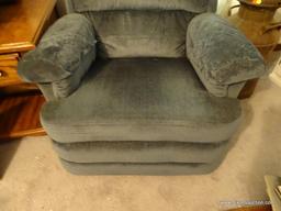 (LR) RECLINER BY LA-Z-BOY; WEDGEWOOD BLUE PLUSH CHAIR (SLIGHTLY SMALLER THAN LOT #14), STYLE