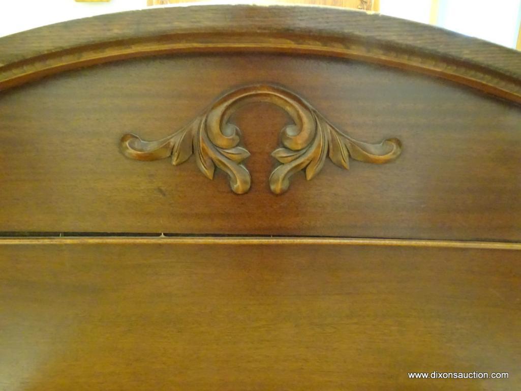 (MBR) ANTIQUE VICTORIAN MAHOGANY PANEL BED; QUEEN SIZED, HAS BEAUTIFUL ACANTHUS LEAF CARVED DETAIL,