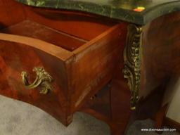 (LR) VICTORIAN MARBLE TOP BOMBE CHEST; CURVY AND ROMANTIC, THIS FRENCH BEAUTY IS PURE CLASS FROM TOP