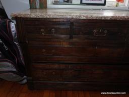 h (HALL) ANTIQUE VICTORIAN WALNUT MARBLE TOP DRESSER- BROWN TENNESSEE MARBLE, 3 OVER 2 DOVETAIL