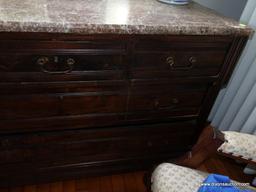 h (HALL) ANTIQUE VICTORIAN WALNUT MARBLE TOP DRESSER- BROWN TENNESSEE MARBLE, 3 OVER 2 DOVETAIL