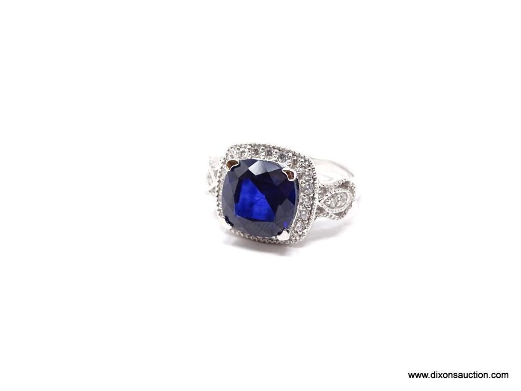 .925 STERLING SILVER AAA TOP QUALITY 5.40 CTS CUSHION CUT KASHMIRE BLUE SAPPHIRE SURROUNDED WITH 24