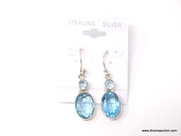 .925 STERLING SILVER 1 2/4" GORGEOUS 2-STONE BLUE TOPAZ EARRINGS. RETAIL $49.00