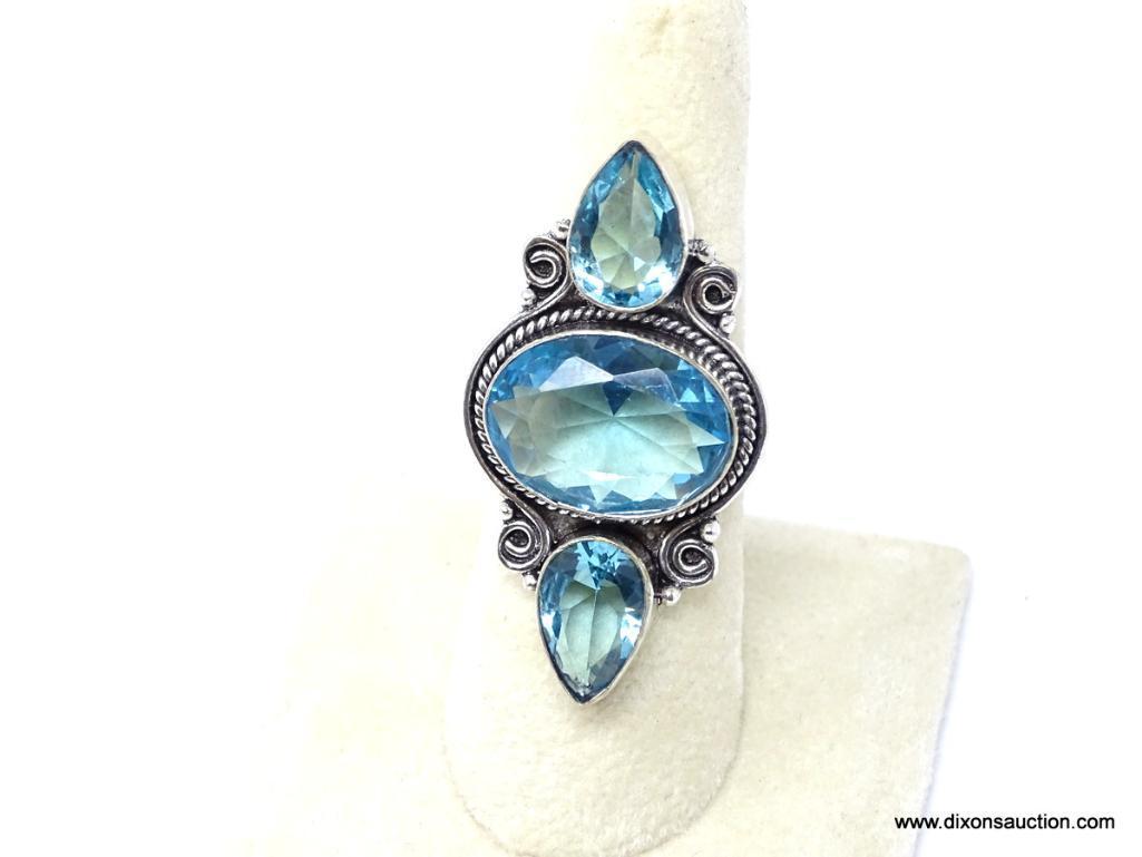 .925 STERLING SILVER GORGEOUS LARGE FACETED DETAILED DESIGNER RING, SIZE 6.5, RETAIL $59.00