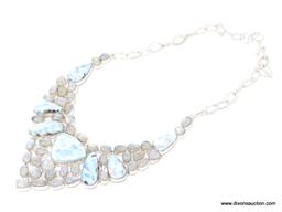 .925 STERLING SILVER 18-20" AAA TOP QUALITY EXCLUSIVE DESIGNER CARIBBEAN LARIMAR WITH BLUE RAINBOW