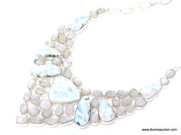 .925 STERLING SILVER 18-20" AAA TOP QUALITY EXCLUSIVE DESIGNER CARIBBEAN LARIMAR WITH BLUE RAINBOW