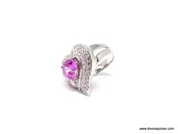 .925 STERLING SILVER GORGEOUS 3.40 CT FACETED PLATINUM PINK TOURMALINE CENTER STONE. HEART SHAPE