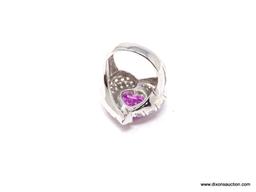 .925 STERLING SILVER GORGEOUS 3.40 CT FACETED PLATINUM PINK TOURMALINE CENTER STONE. HEART SHAPE