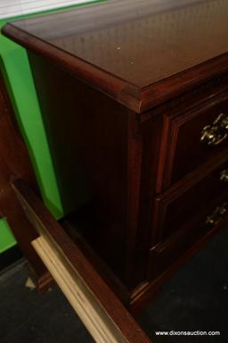 (R1) CHERRY NIGHTSTAND; DENTIL MOLDING AROUND TOP OVER A DIVIDED-FRONT PANEL DRAWER OVER 2