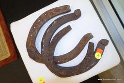 (WIN) LOT OF 3 HORSESHOES; OLD WEATHERED IRON HORSESHOES, THESE THINGS ARE DUSTY AND RUSTY JUST LIKE