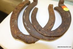 (WIN) LOT OF 3 HORSESHOES; OLD WEATHERED IRON HORSESHOES, THESE THINGS ARE DUSTY AND RUSTY JUST LIKE