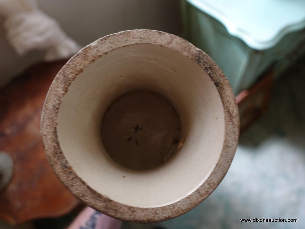 (BED) PAIR OF MATCHING FLORAL VASES; EACH HAS SMALL HANDLES ON EITHER SIDE AND A FLORAL CENTRAL