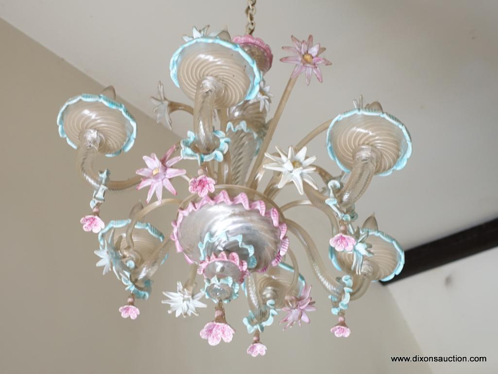 ANTIQUE VENETIAN MURANO GLASS SIX LIGHT HAND BLOWN CHANDELIER. ONE SIMILAR SOLD ON EBAY FOR $1,400