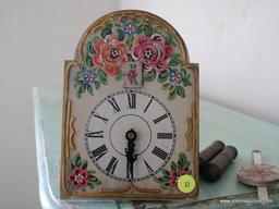 (BED) VICTORIAN HANGING CUCKOO CLOCK; BONNET TOP WITH WOODEN CASE COVERING INNER WORKINGS OF THE