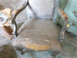 (BED) FRENCH PROVINCIAL ARMCHAIR; ONE OF A PAIR (OTHER IS LISTED IN LOT #9). FACTORY PAINTED WOOD