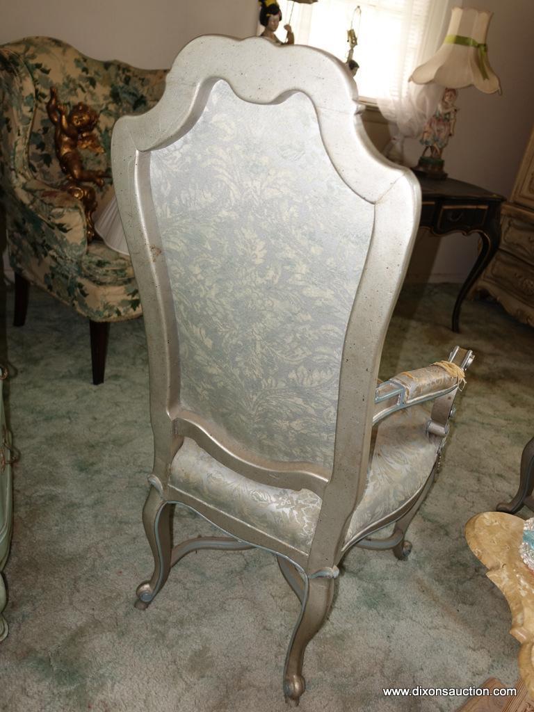 (BED) FRENCH PROVINCIAL ARMCHAIR; ONE OF A PAIR (OTHER IS LISTED IN LOT #9). FACTORY PAINTED WOOD