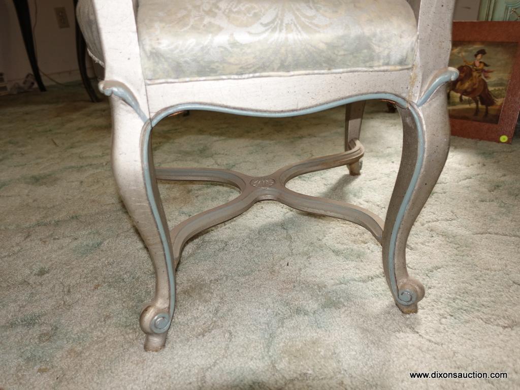 (BED) FRENCH PROVINCIAL ARMCHAIR; ONE OF A PAIR (OTHER IS LISTED IN LOT #8). FACTORY PAINTED WOOD