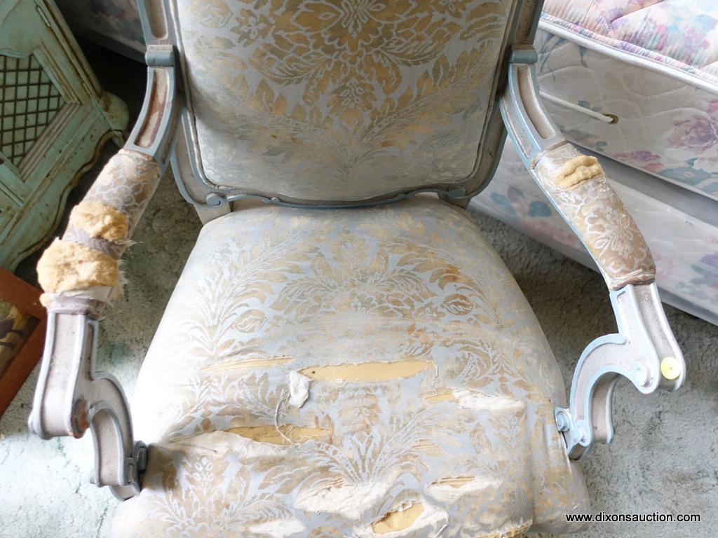 (BED) FRENCH PROVINCIAL ARMCHAIR; ONE OF A PAIR (OTHER IS LISTED IN LOT #8). FACTORY PAINTED WOOD