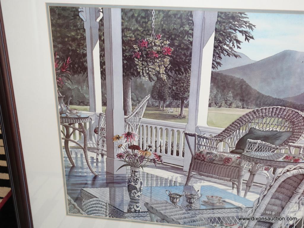 (MUSIC RM-CLOSET) FRAMED AND DOUBLE MATTED MOUNTAIN PORCH PRINT IN CHERRY FRAME-41.5"W X 33.5"H