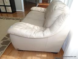 (LR) ITALSOFA LEATHER LOVE SEAT IN BEIGE (MATCHES 20)-EXCELLENT CONDITION- 65"W X 36"L X 34"H (