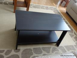 (LR) BLACK COFFEE TABLE WITH LOWER SHELF-35.5"W X 18.5"L X 18"H- EXCELLENT CONDITION)(DELIVERY