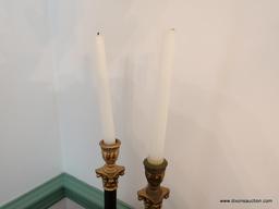 (DR) PR OF BRASS AND METAL COLUMNED CANDLE HOLDERS ON MARBLE BASES-10"H