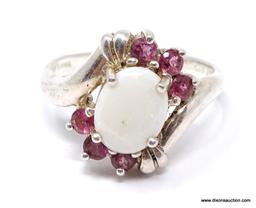 LADIES STERLING SILVER OPAL RUBY RING