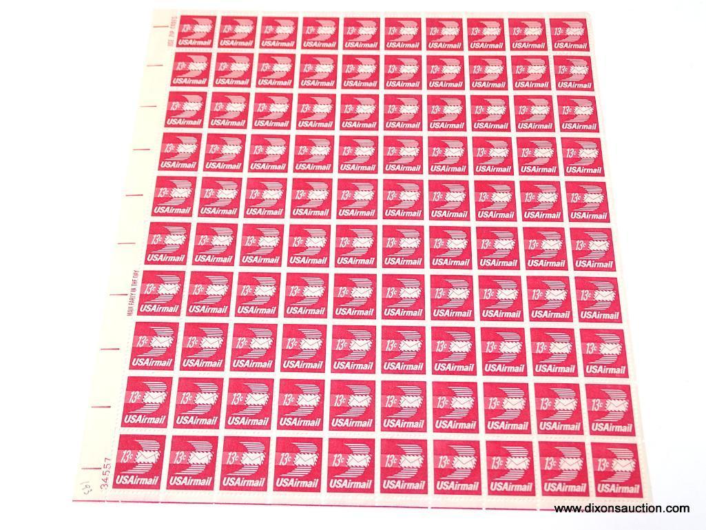 100 UNCUT US AIRMAIL 13 CENTS STAMPS