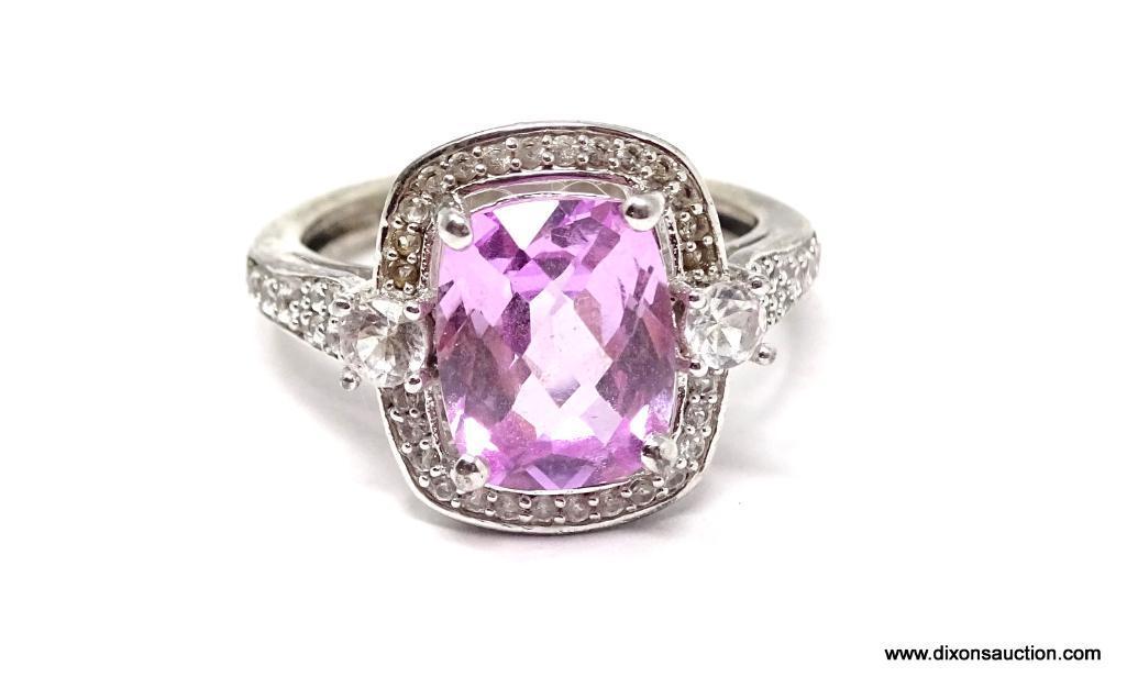 LADIES STERLING SILVER PINK TOPAZ RING