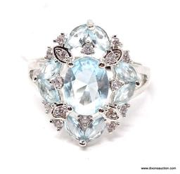 .925 STERLING SILVER BLUE LAKE AQUAMARINE RING SIZE 7