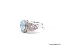 4.26CT NATURAL AQUAMARINE .925 STERLING SILVER RING SIZE 8