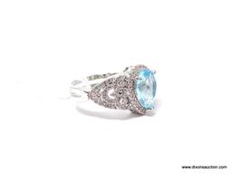 4.26CT NATURAL AQUAMARINE .925 STERLING SILVER RING SIZE 8