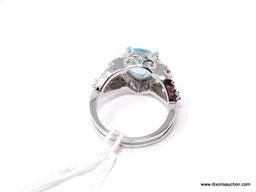 4.26CT NATURAL AQUAMARINE .925 STERLING SILVER RING SIZE 8