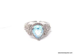 4.26CT NATURAL AQUAMARINE .925 STERLING SILVER RING SIZE 8