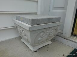 (FRONT) PAIR OF CEMENT PLANTERS