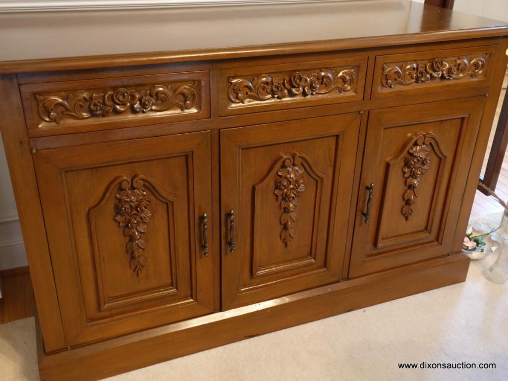 (DR) HAND CARVED NARRA WOOD SIDEBOARD/SERVER